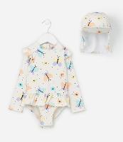 Conjunto Infantil com Maiô e Chapéu com Estampa de Borboletas - Tam 1 a 4 anos - 1