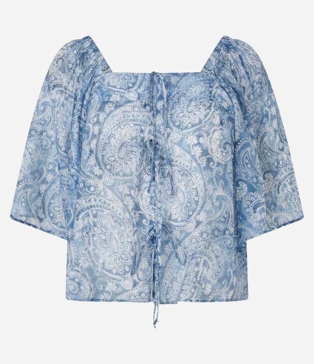 Blusa Boho em Chiffon com Decote Quadrado e Estampa Paisley - 1
