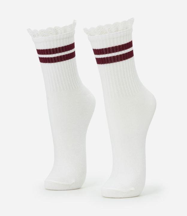 Meia Cano Médio Individual em Algodão com Listras e Babado - 1