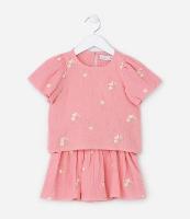 Conjunto Infantil Texturizado com Bordado Florzinhas - Tam 1 a 6 Anos - 1