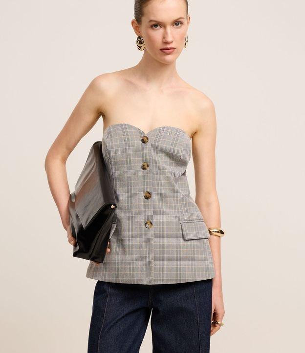 Blusa Colete Alfaiatada Xadrez com Decote Coração - 2