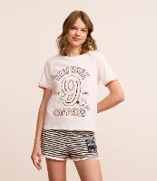 Pijama Short Doll em Algodão com Estampa Snoopy e Short Listrado - 2