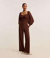 Calça Reta Alfaiatada Cintura Alta com Botões de Brasão - 1