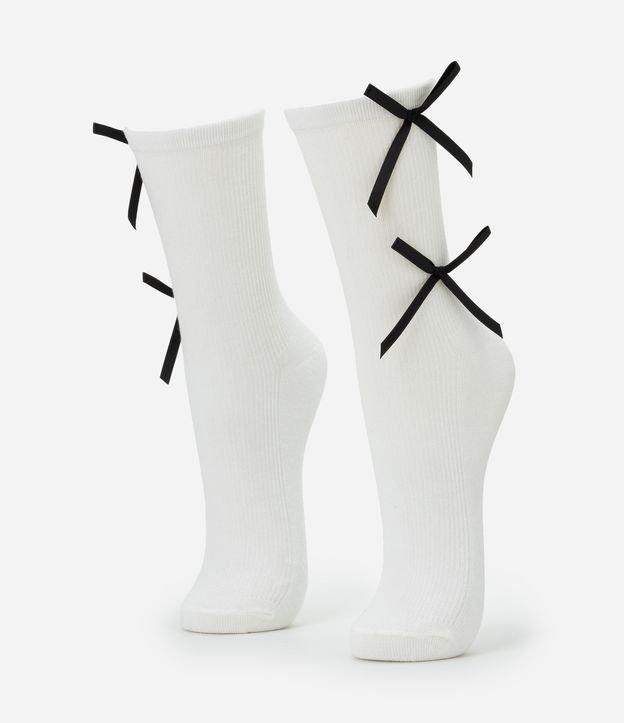 Meia Cano Alto em Algodão com Laços Contrastantes - 1