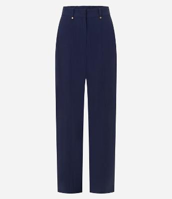 Calça Boho Reta Cintura Alta em Viscose com Frisos