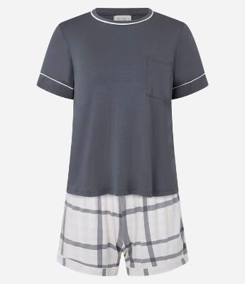 Pijama Short Doll em Viscose com Bolsinho e Short Xadrez