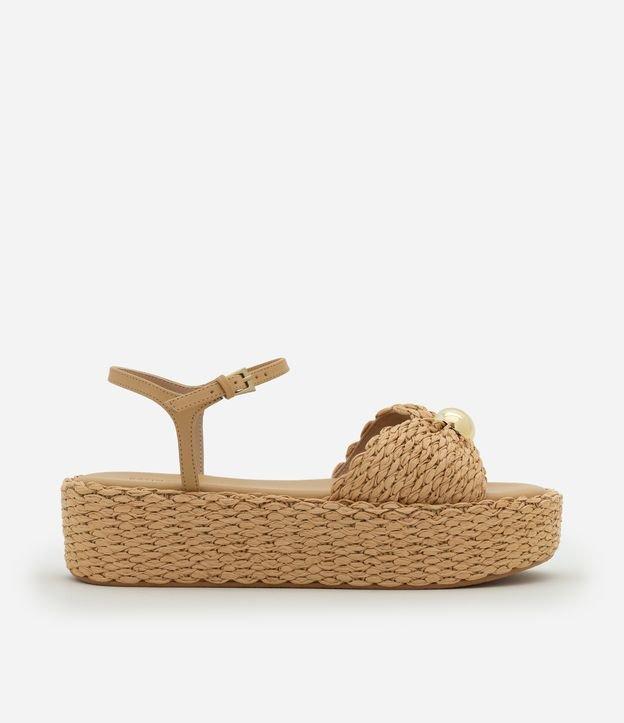 Sandália Flatform com Efeito Ráfia com Esfera - 1