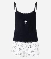 Pijama Short Doll em Ribana com Estampa Snoopy e Alças Finas - 1
