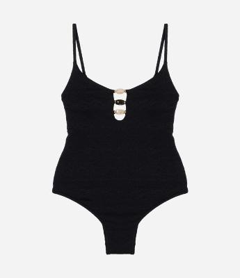 Maiô Texturizado com Aviamentos de Resina no Decote