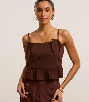 Blusa Peplum em Crepe com Alça de Laço e Babado na Barra - 1