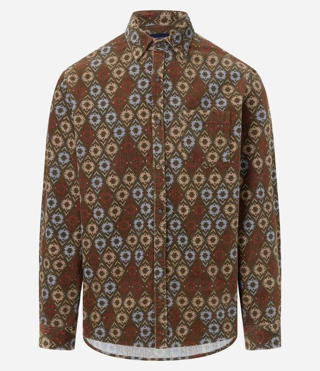 Camisa em Veludo com Estampa Geométrica e bolso - 1