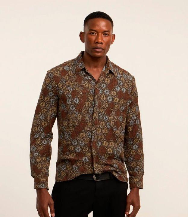 Camisa em Veludo com Estampa Geométrica e bolso - 2
