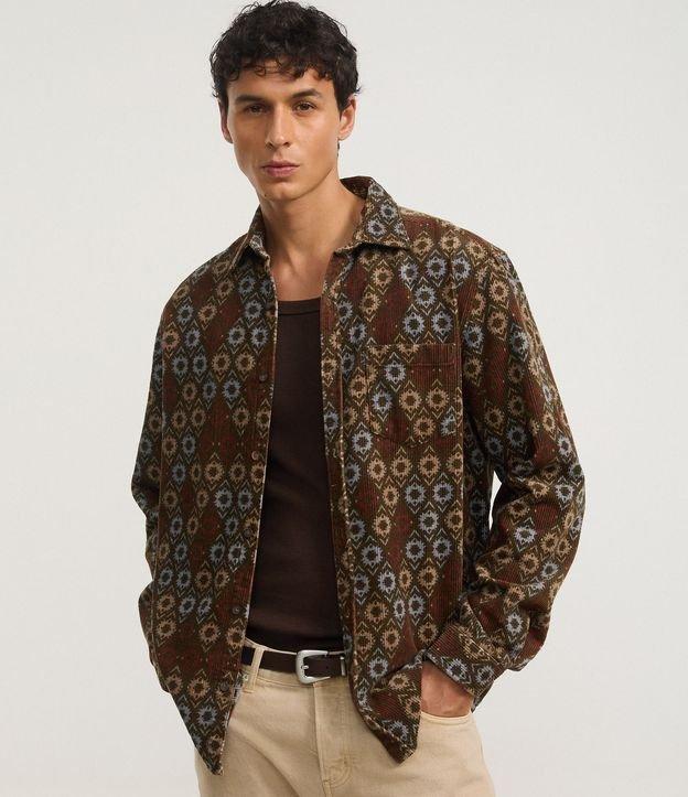 Camisa em Algodão Veludo com Estampa Geométrica - 4