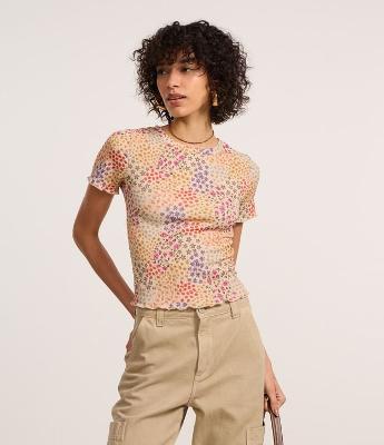 Blusa Texturizada com Estampa Floral e Frufru  na Barra