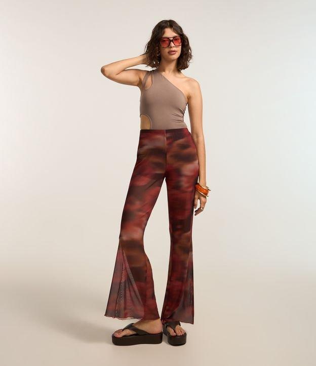 Calça Flare em Tule com Estampa Manchada e Picot na Barra - 2