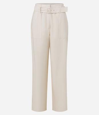 Calça Reta Cintura Alta em Viscose com Cinto Afivelado