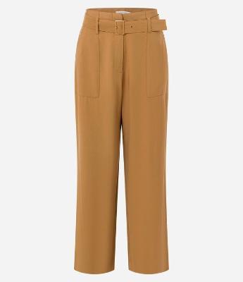 Calça Reta Cintura Alta em Viscose com Cinto Afivelado