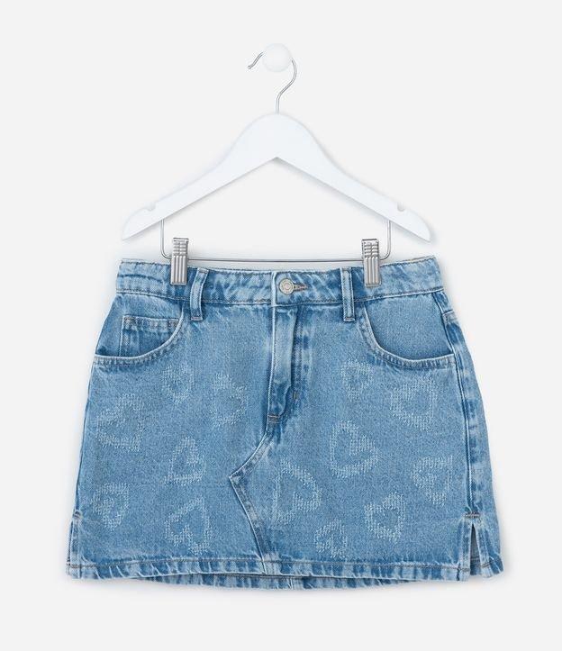 Saia Infantil Jeans com Puídos em Forma de Coração - Tam 7 a 14 Anos - 1