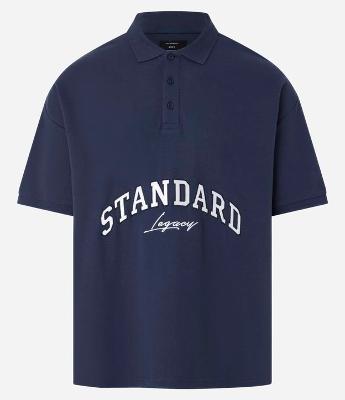 Camisa Polo Oversized em Algodão com Bordado Lettering e Cava Deslocada