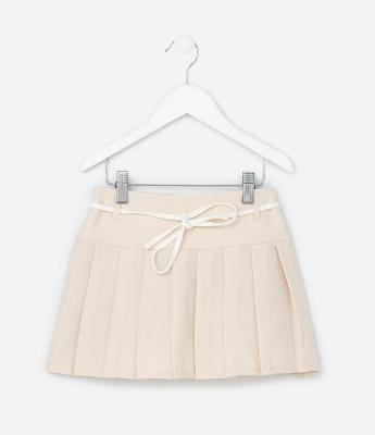 Saia Infantil em Alfaiataria com Pregas e Cintinho - Tam 5 A 14 Anos