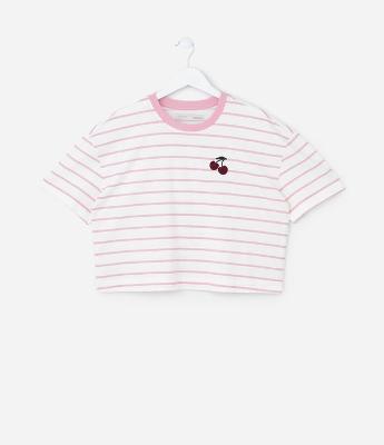 Blusa Boxy Infantil com Bordado de Cereja - Tam 5 A 14 Anos