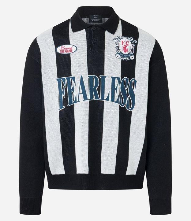 Camisa Polo Esportiva em Tricoline Listrada com Estampa Localizada e Lettering - 1