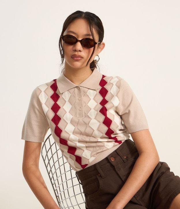 Blusa em Jacquard com Gola Polo e Estampa Geométrica - 1