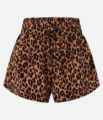Saída de Praia Short em Chiffon Estampado Animal Print Onça