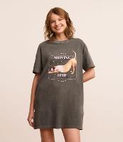Camisola T-shirt em Algodão Estonado com Estampa Cachorro Yoga - 1