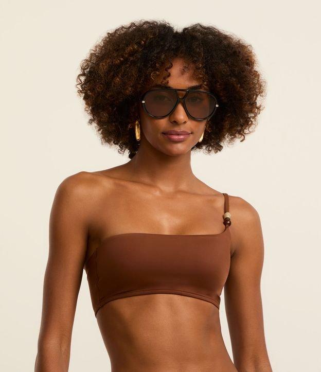 Biquíni Top Ombro Único Microfibra com Aviamento de Madeira - 1