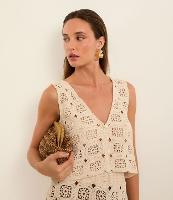 Saída de Praia Bata em Renda de Algodão com Decote V - 1