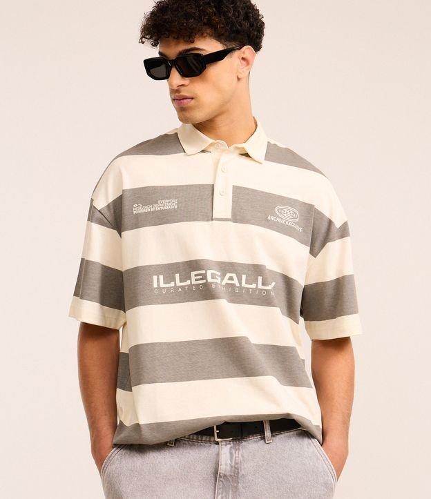 Camisa Polo Oversized em Algodão com Estampa Lettering e Listras - 2