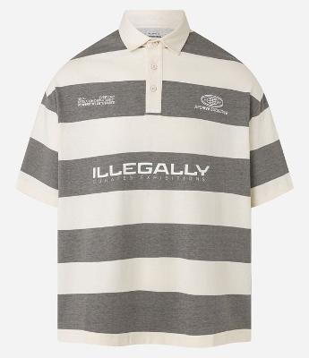 Camisa Polo Oversized em Algodão com Estampa Lettering e Listras