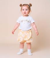 Conjunto Infantil com Body e Short Saia Estampado Floral - Tam 0 a 18 meses - 2