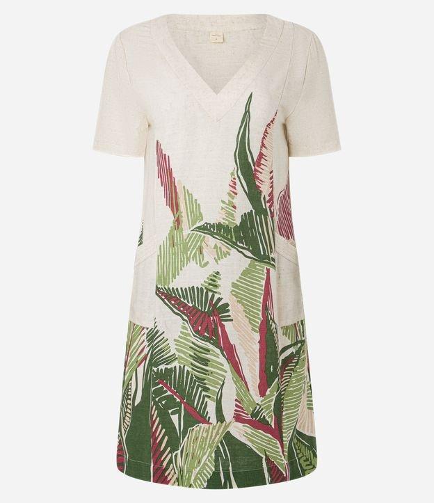 Vestido T-Shirt Curto em Viscolinho com Estampa Folhagem - 1