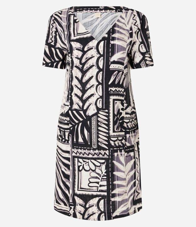 Vestido T-Shirt Curto em Viscolinho com Estampa Artística - 1