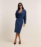 Vestido Curto em Jeans com Gola Lapela e Saia Lápis - 1