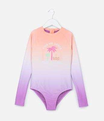 Maiô Infantil com Estampa Degradê e Palmeiras - Tam 5 a 14 anos