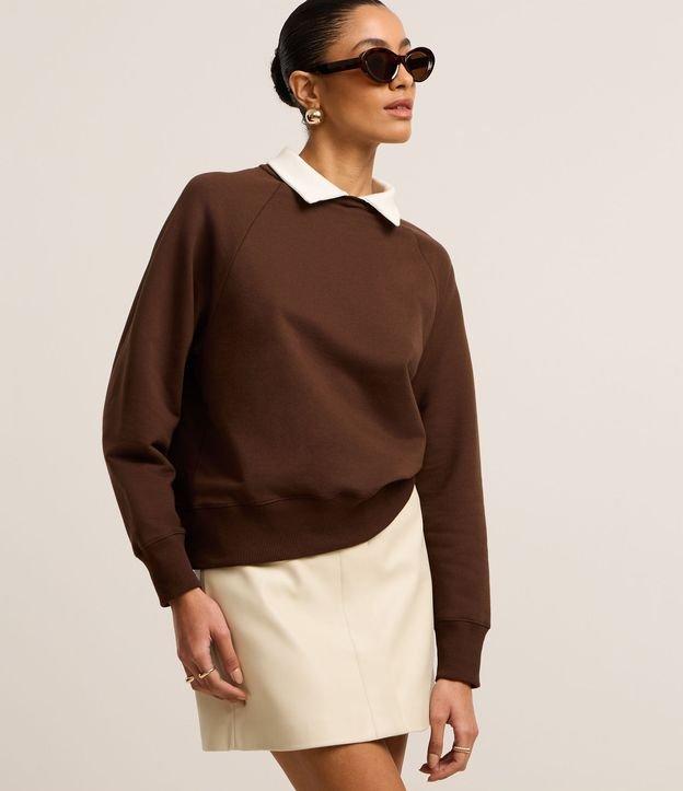 Casaco em Moletom com Gola Camisa e Cava Raglan - 1