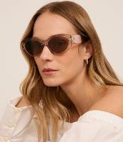 Óculos de Sol Geométrico Arredondado Translúcido com Lente Marrom Total - 1