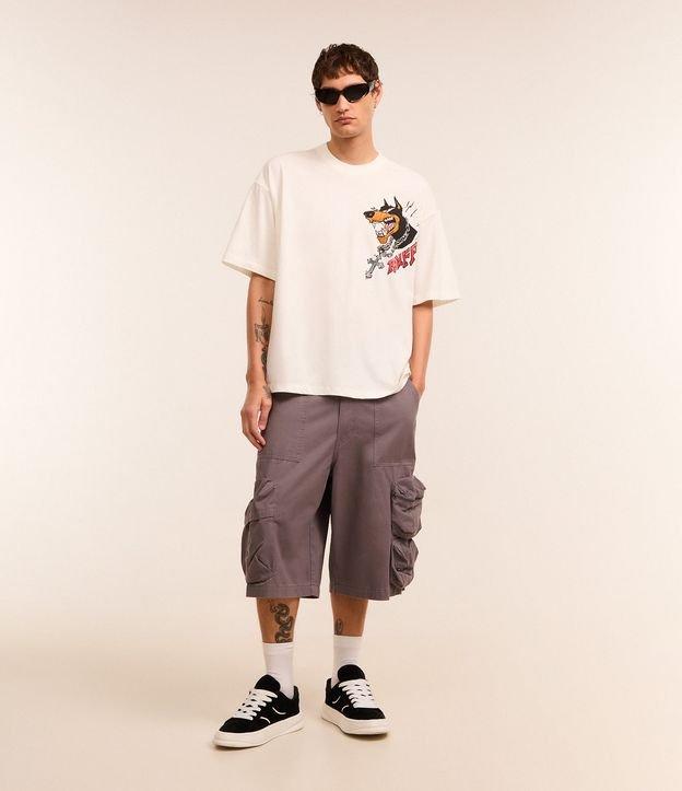 Bermuda Super Baggy em Sarja Bolso Cargo com Fechamento em Zíper - 2