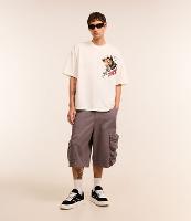 Bermuda Super Baggy em Sarja Bolso Cargo com Fechamento em Zíper - 2