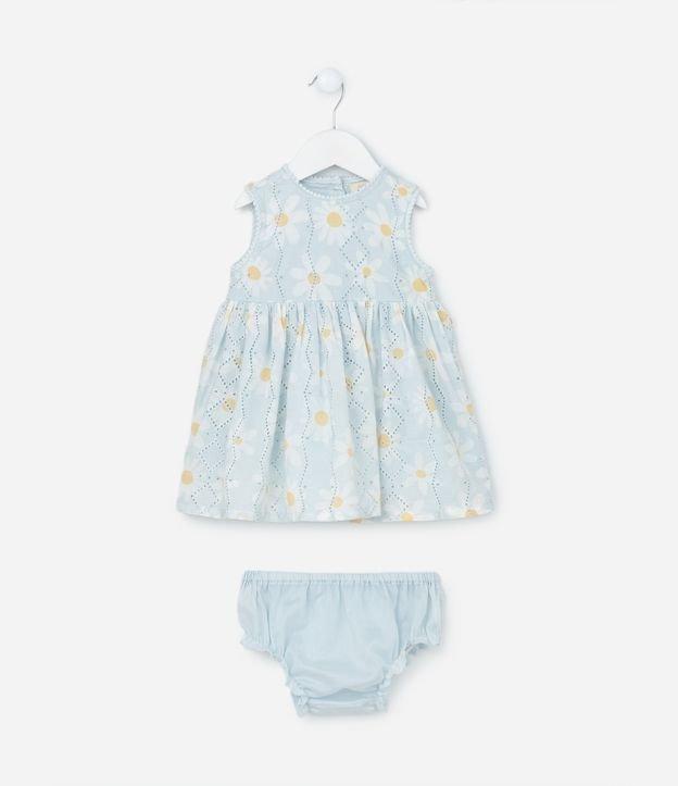 Vestido Infantil em Broderie Estampado de Margaridas com Calcinha - Tam 0 a 18 meses - 1