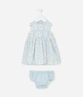 Vestido Infantil em Broderie Estampado de Margaridas com Calcinha - Tam 0 a 18 meses - 1