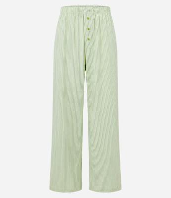 Calça de Pijama em Ana Ruga Listrada com Detalhe Botões