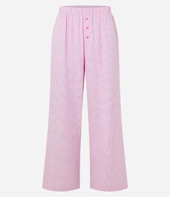 Calça de Pijama em Ana Ruga Listrada com Detalhe Botões