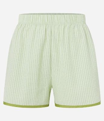 Short de Pijama em Anarruga Listrada com Barra Contrastante