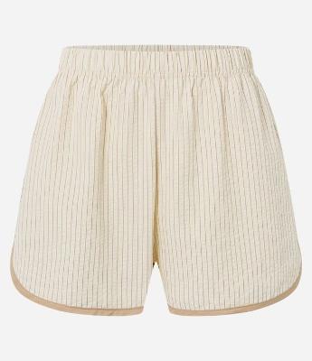 Short de Pijama em Anarruga Listrada com Barra Contrastante