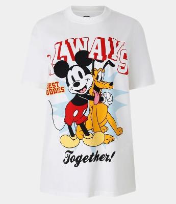 Camiseta Alongada em Algodão com Estampa Mickey e Pluto