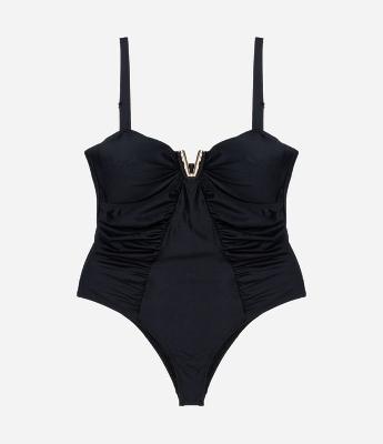 Maiô e Microfibra com Bojo Decote em V e Franzidos Curve & Plus Size